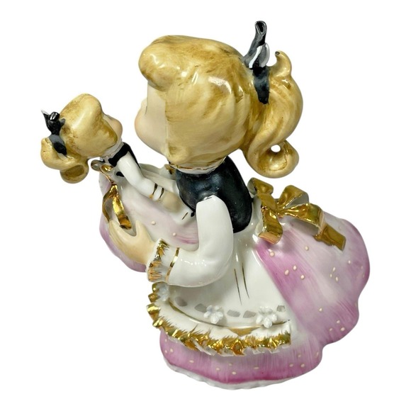 Rare Lefton Geo Z Japan Figurine KW8948 Girl w/ Twin Doll Pink Dress MCM Decor